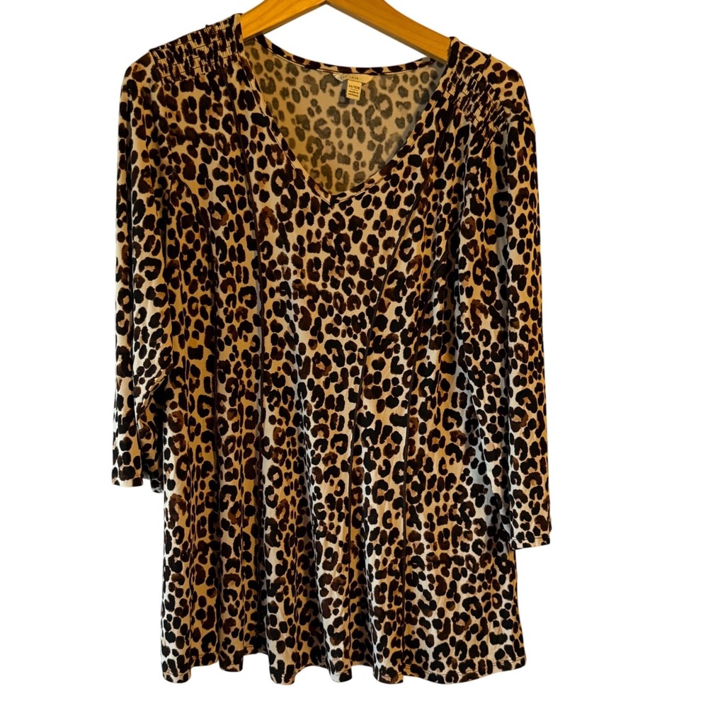 Cato Leopard Print V Neck 3/4 Sleeve Tunic Top Women 14 16W